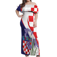Croatia Hrvatska Checkerboard Off Shoulder Maxi Dress Coat Of Arms With Iris Croatica