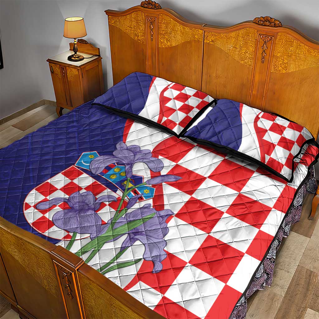 Croatia Hrvatska Checkerboard Quilt Bed Set Coat Of Arms With Iris Croatica