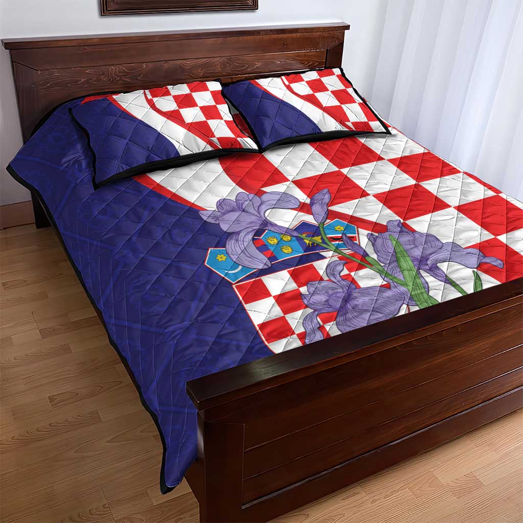 Croatia Hrvatska Checkerboard Quilt Bed Set Coat Of Arms With Iris Croatica