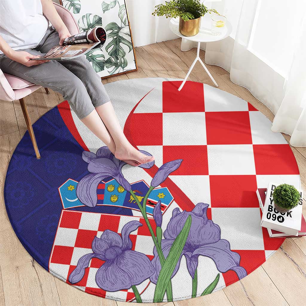 Croatia Hrvatska Checkerboard Round Carpet Coat Of Arms With Iris Croatica