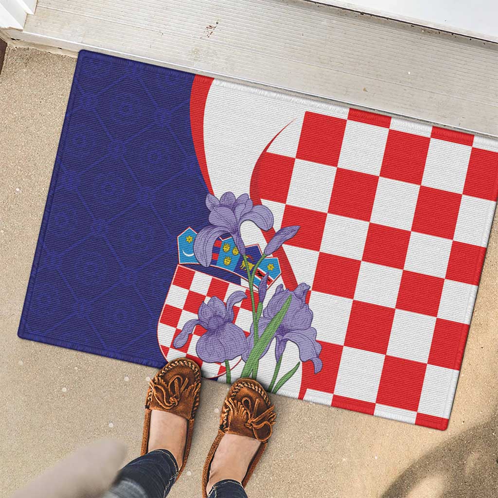 Croatia Hrvatska Checkerboard Rubber Doormat Coat Of Arms With Iris Croatica