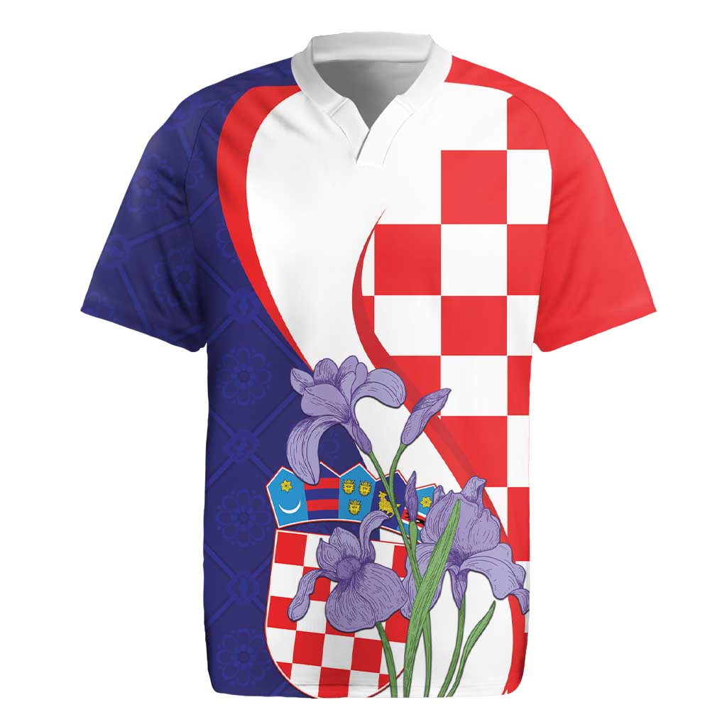 Croatia Hrvatska Checkerboard Rugby Jersey Coat Of Arms With Iris Croatica