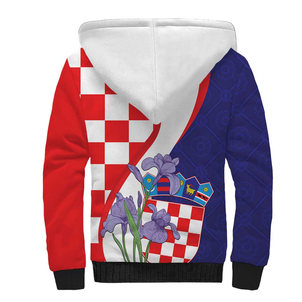 Croatia Hrvatska Checkerboard Sherpa Hoodie Coat Of Arms With Iris Croatica