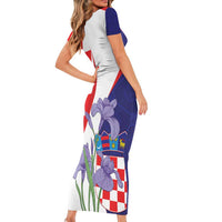 Croatia Hrvatska Checkerboard Short Sleeve Bodycon Dress Coat Of Arms With Iris Croatica