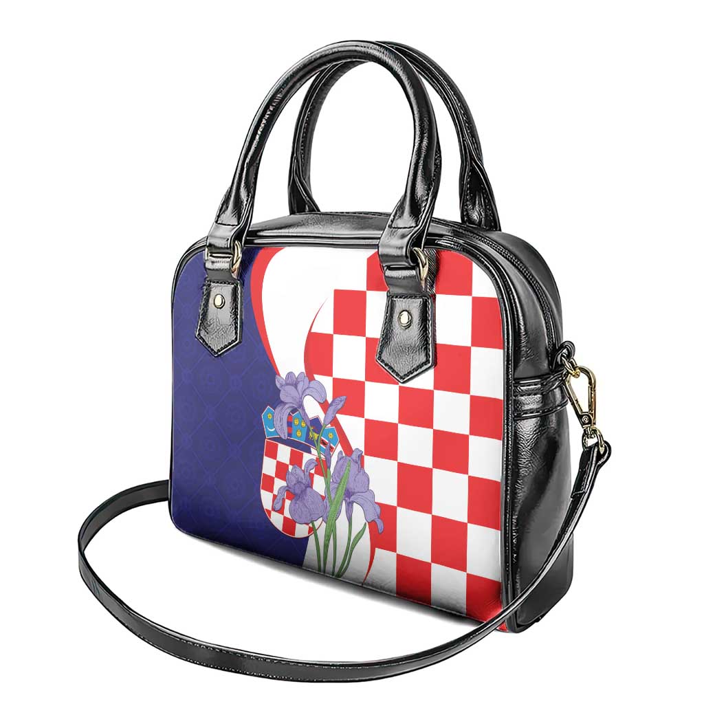 Croatia Hrvatska Checkerboard Shoulder Handbag Coat Of Arms With Iris Croatica