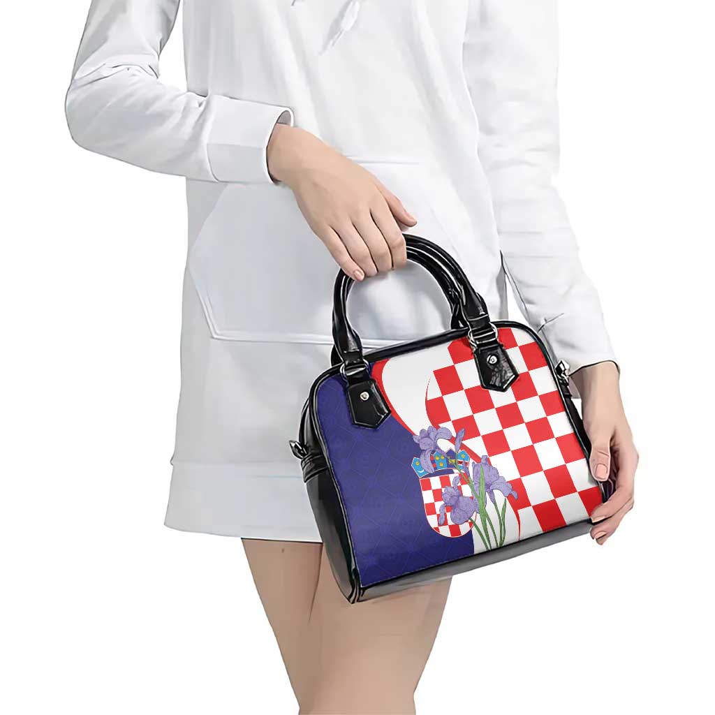 Croatia Hrvatska Checkerboard Shoulder Handbag Coat Of Arms With Iris Croatica