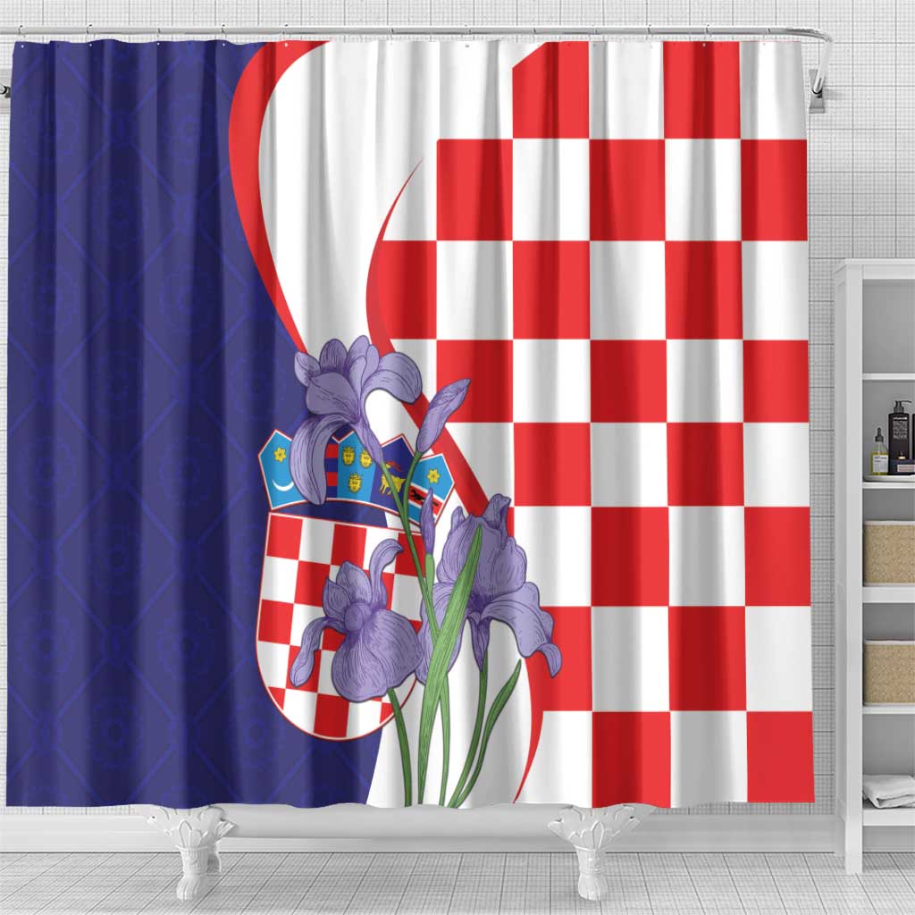 Croatia Hrvatska Checkerboard Shower Curtain Coat Of Arms With Iris Croatica