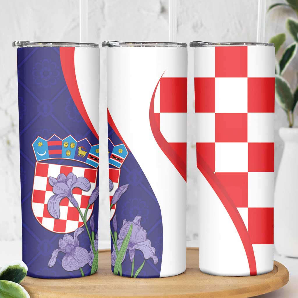 Croatia Hrvatska Checkerboard Skinny Tumbler Coat Of Arms With Iris Croatica