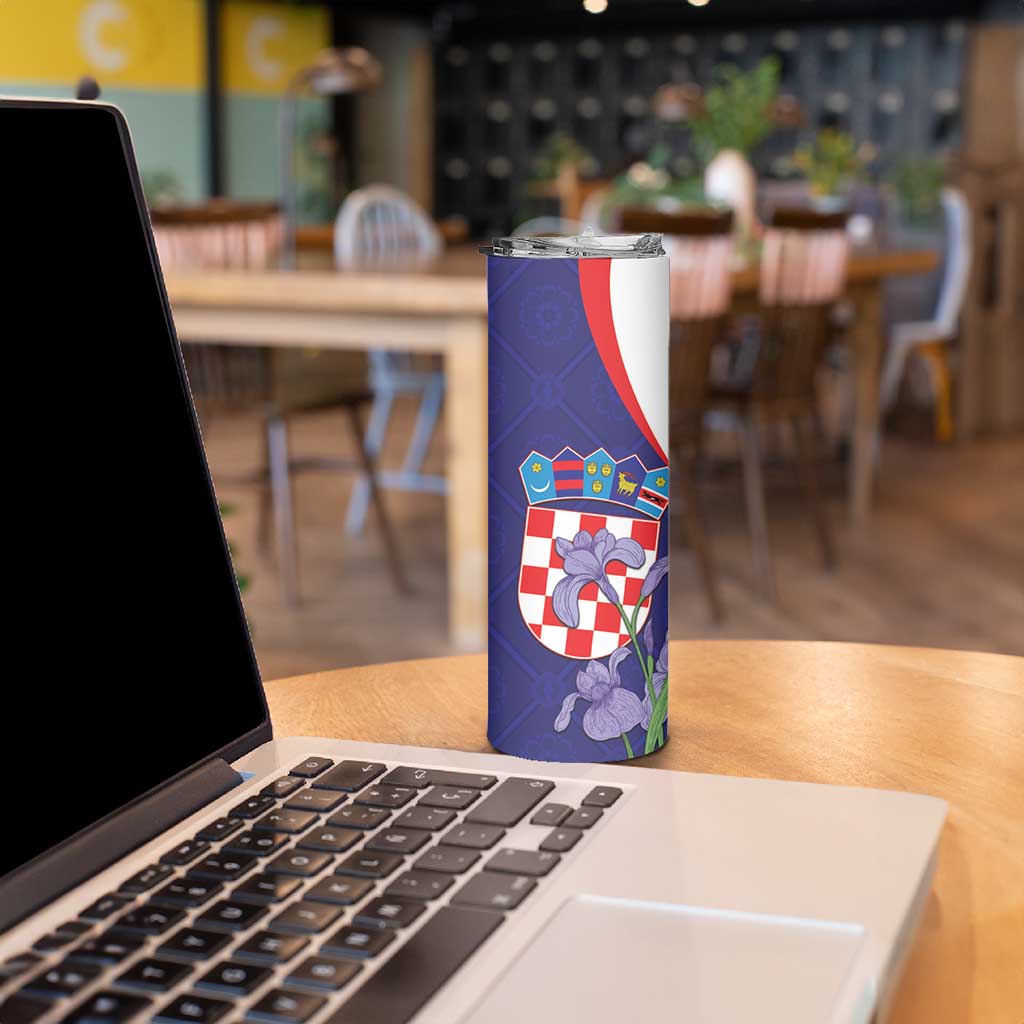 Croatia Hrvatska Checkerboard Skinny Tumbler Coat Of Arms With Iris Croatica