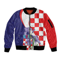 Croatia Hrvatska Checkerboard Sleeve Zip Bomber Jacket Coat Of Arms With Iris Croatica