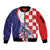 Croatia Hrvatska Checkerboard Sleeve Zip Bomber Jacket Coat Of Arms With Iris Croatica