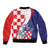 Croatia Hrvatska Checkerboard Sleeve Zip Bomber Jacket Coat Of Arms With Iris Croatica