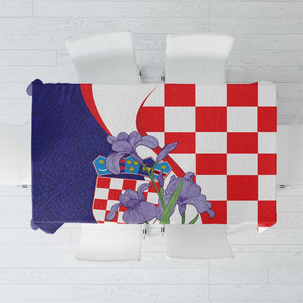 Croatia Hrvatska Checkerboard Tablecloth Coat Of Arms With Iris Croatica