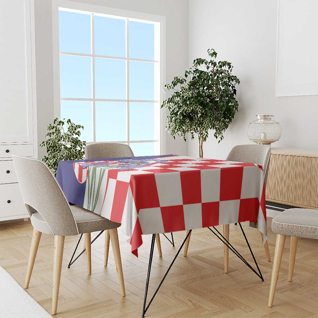 Croatia Hrvatska Checkerboard Tablecloth Coat Of Arms With Iris Croatica
