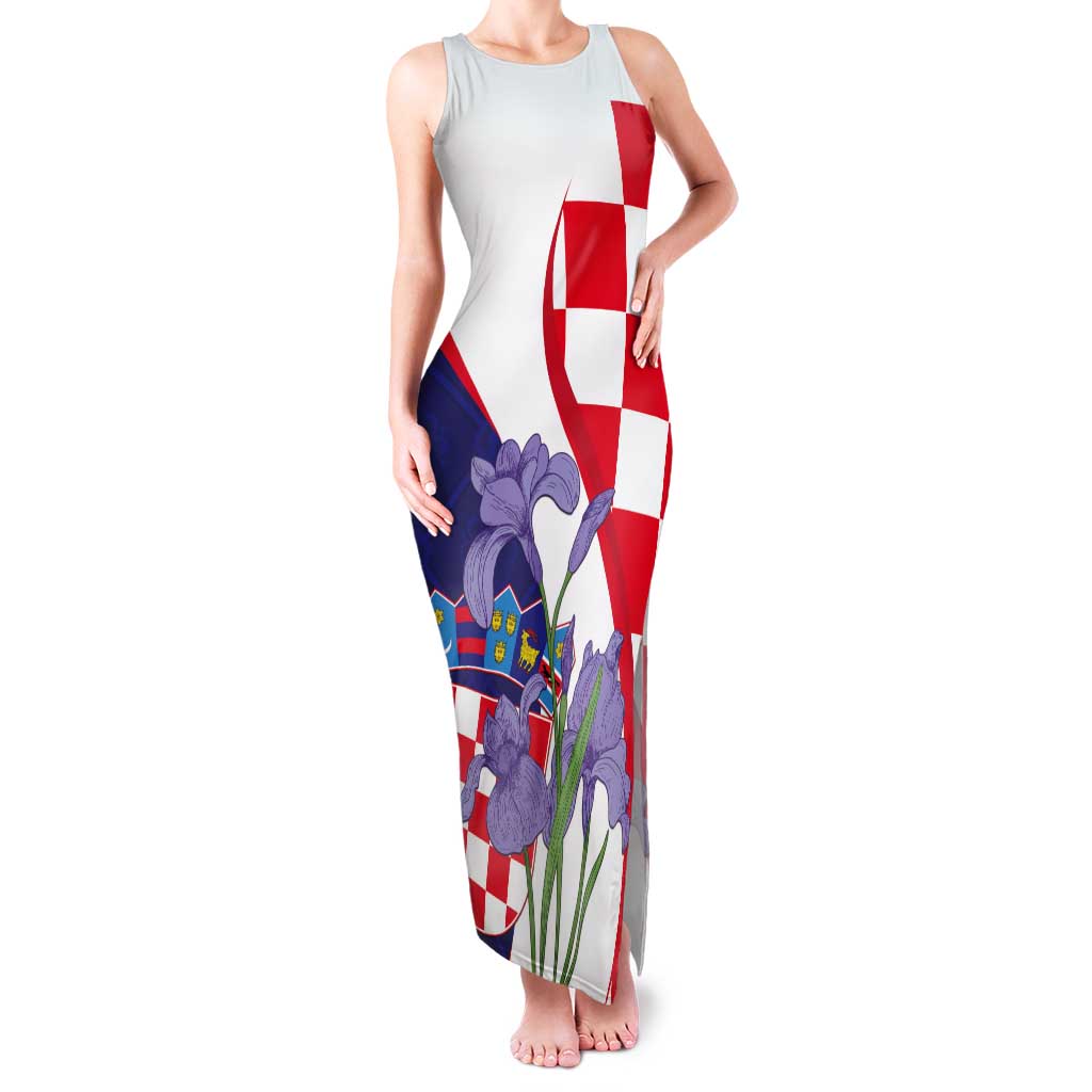 Croatia Hrvatska Checkerboard Tank Maxi Dress Coat Of Arms With Iris Croatica