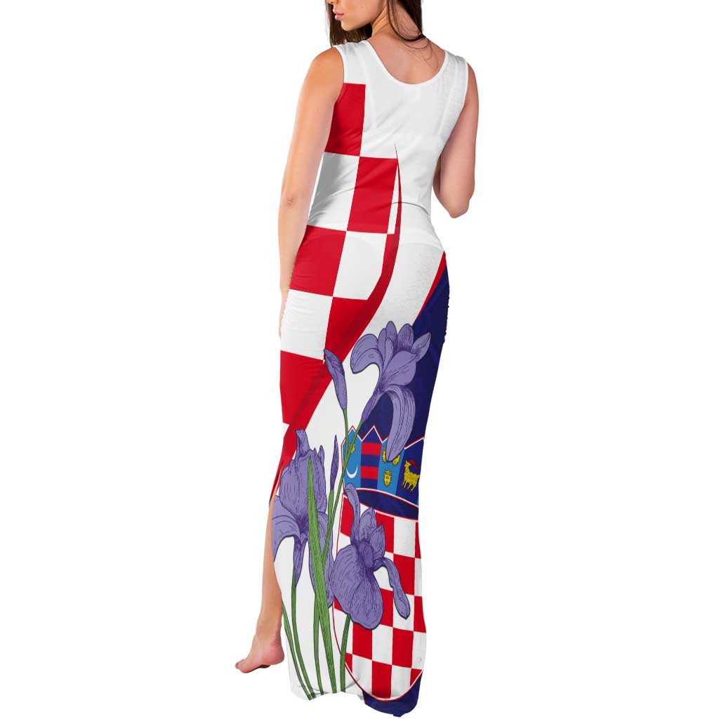 Croatia Hrvatska Checkerboard Tank Maxi Dress Coat Of Arms With Iris Croatica