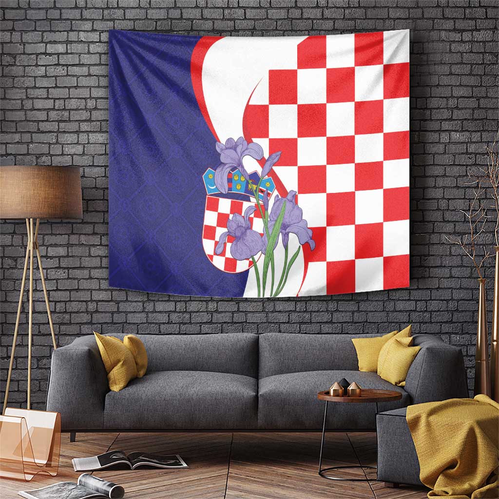 Croatia Hrvatska Checkerboard Tapestry Coat Of Arms With Iris Croatica