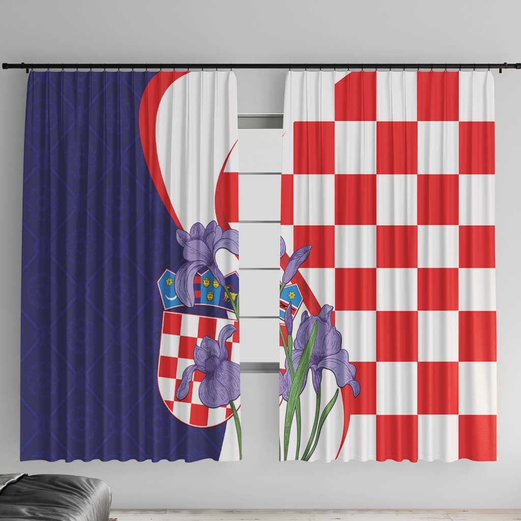 Croatia Hrvatska Checkerboard Window Curtain Coat Of Arms With Iris Croatica