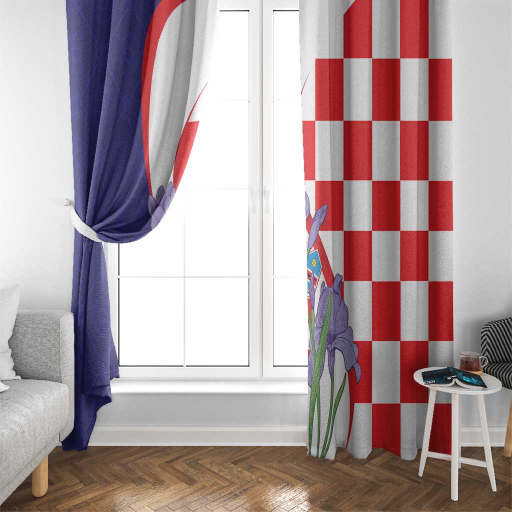 Croatia Hrvatska Checkerboard Window Curtain Coat Of Arms With Iris Croatica
