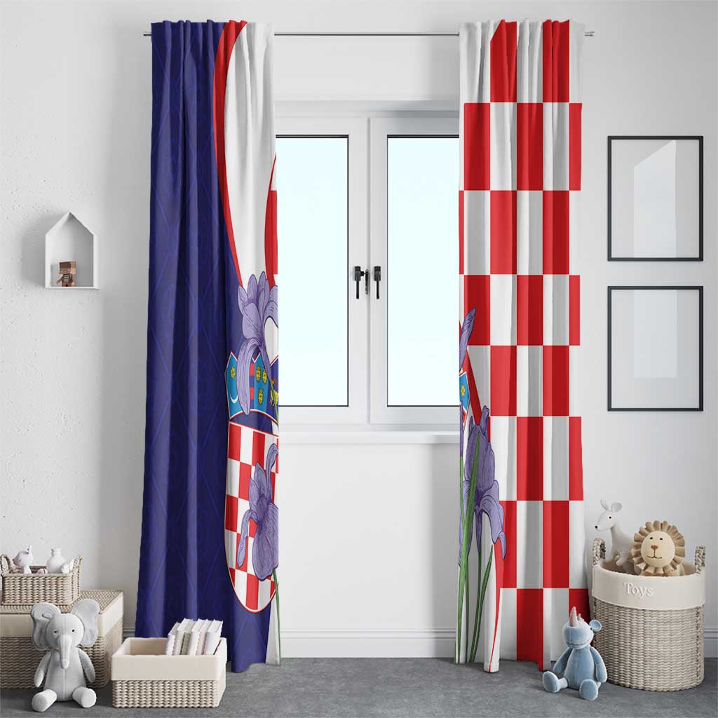 Croatia Hrvatska Checkerboard Window Curtain Coat Of Arms With Iris Croatica