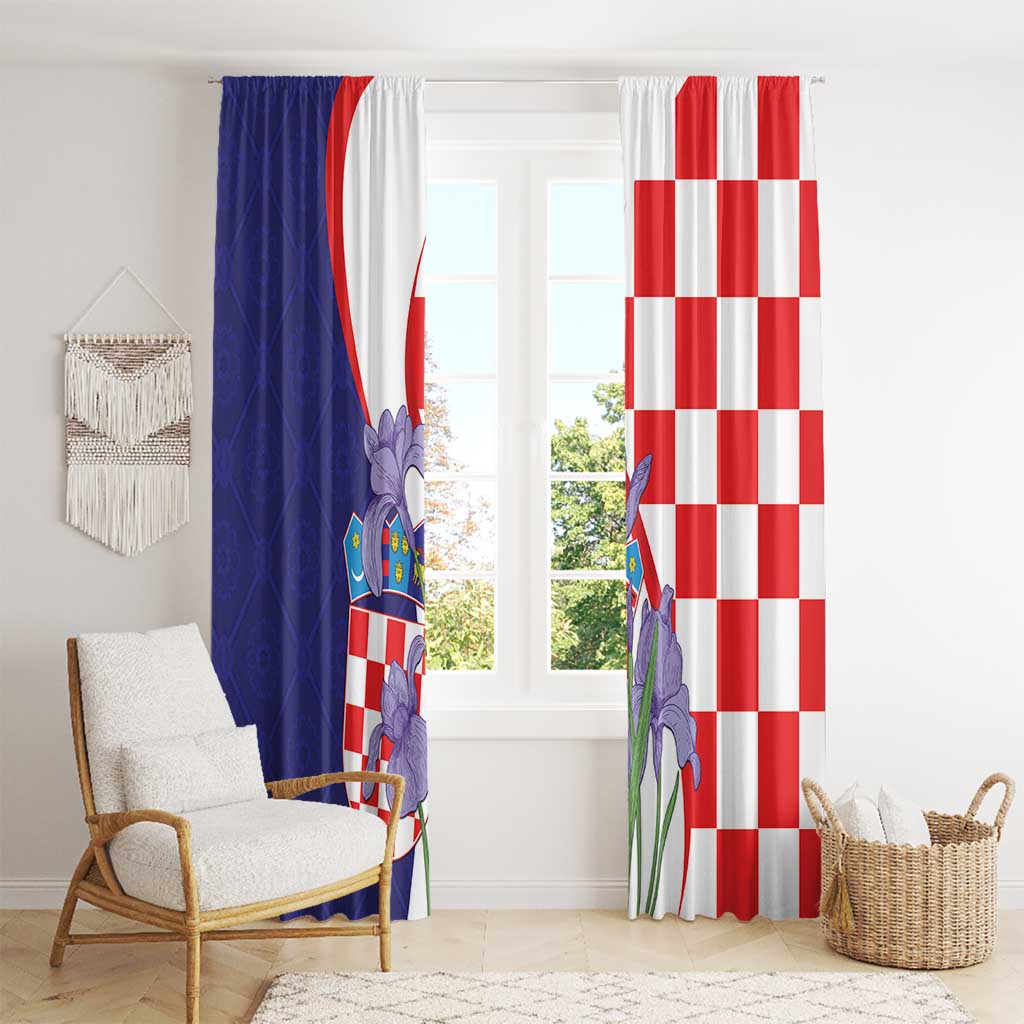 Croatia Hrvatska Checkerboard Window Curtain Coat Of Arms With Iris Croatica