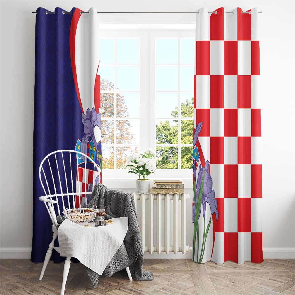 Croatia Hrvatska Checkerboard Window Curtain Coat Of Arms With Iris Croatica