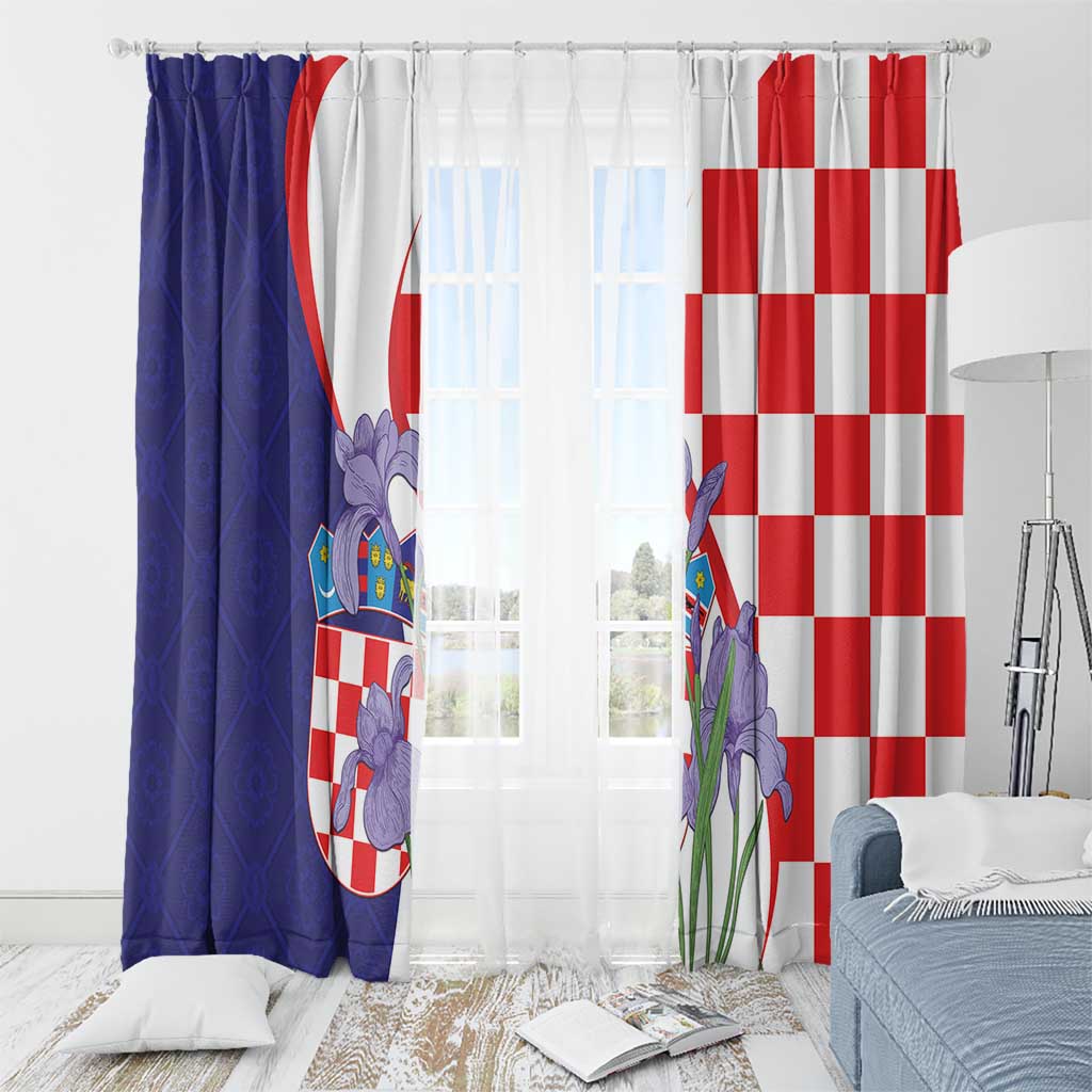 Croatia Hrvatska Checkerboard Window Curtain Coat Of Arms With Iris Croatica