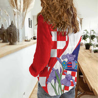 Croatia Hrvatska Checkerboard Women Casual Shirt Coat Of Arms With Iris Croatica