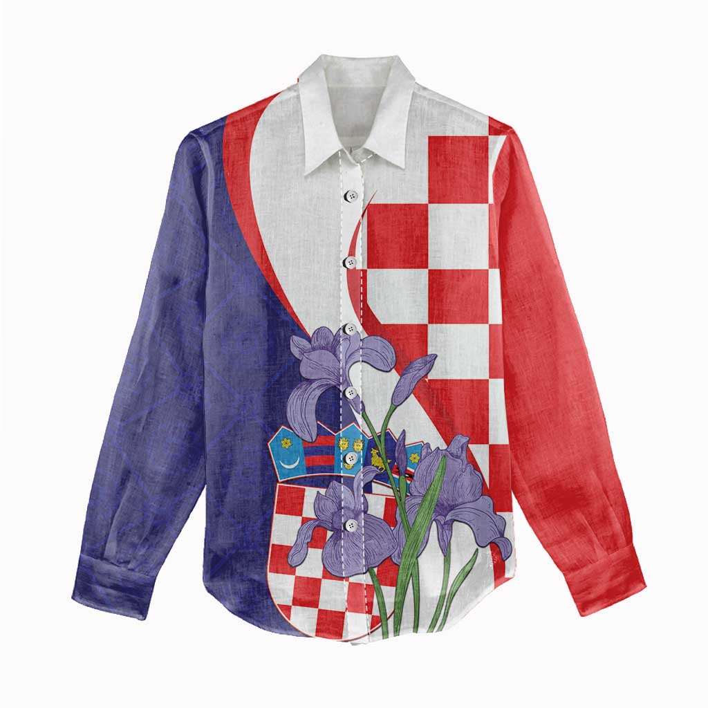 Croatia Hrvatska Checkerboard Women Casual Shirt Coat Of Arms With Iris Croatica