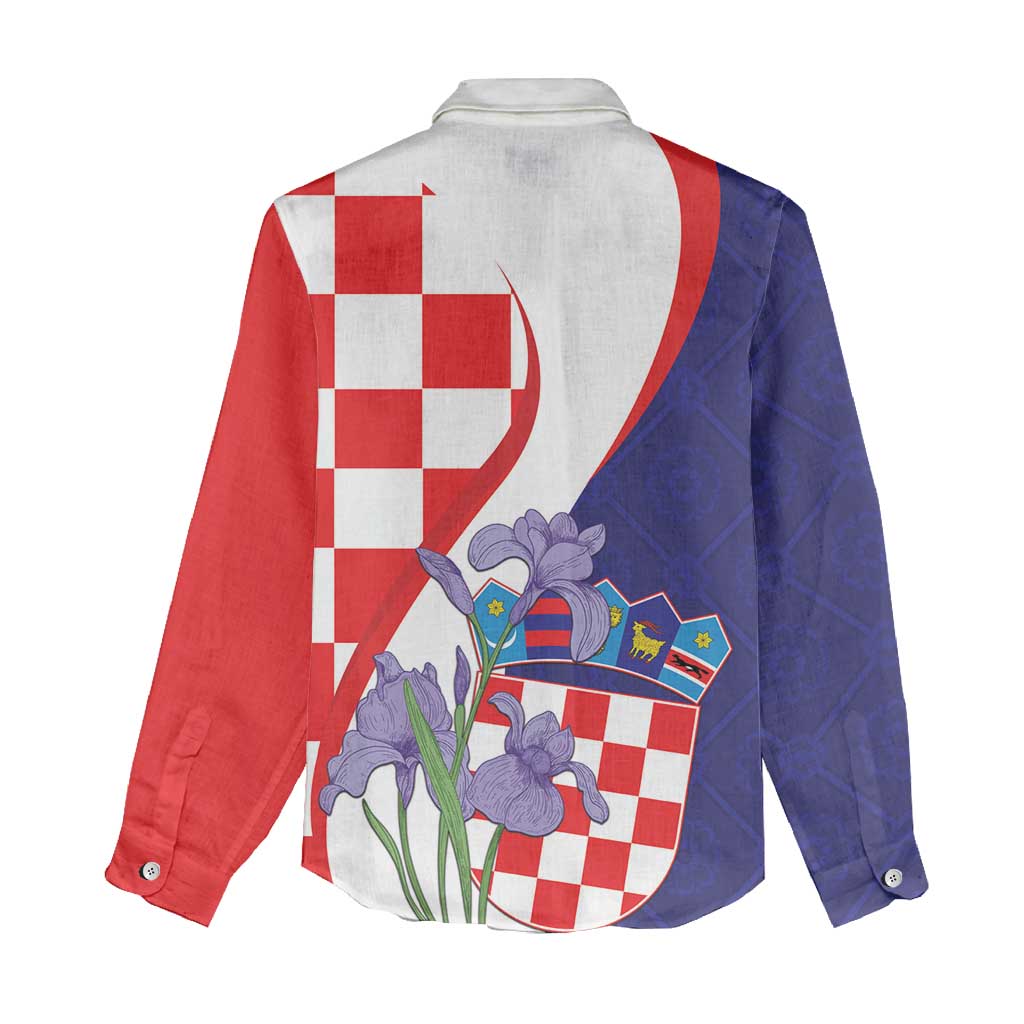 Croatia Hrvatska Checkerboard Women Casual Shirt Coat Of Arms With Iris Croatica