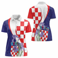 Croatia Hrvatska Checkerboard Women Polo Shirt Coat Of Arms With Iris Croatica