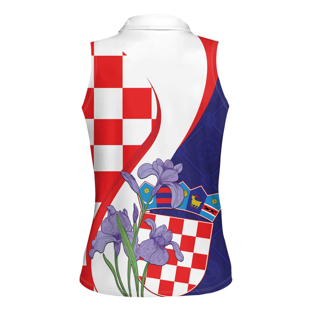 Croatia Hrvatska Checkerboard Women Sleeveless Polo Shirt Coat Of Arms With Iris Croatica