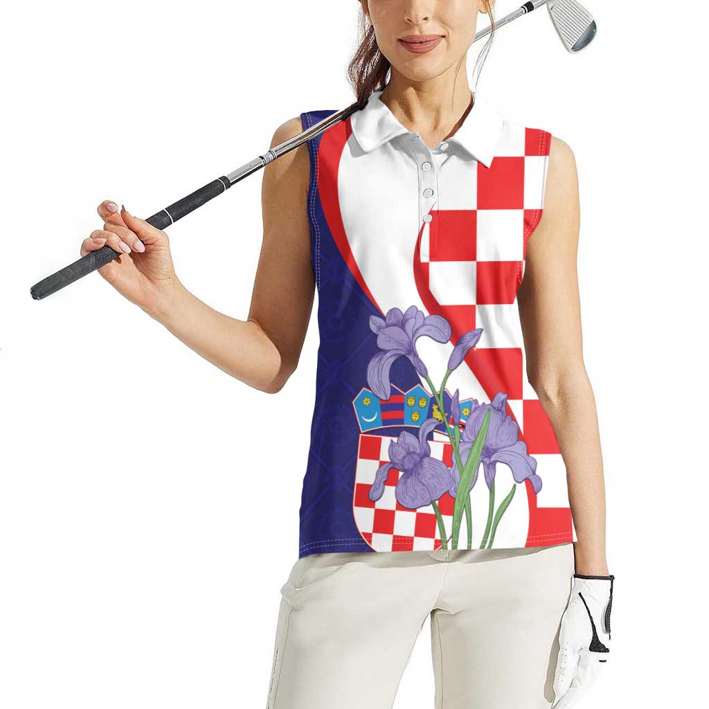 Croatia Hrvatska Checkerboard Women Sleeveless Polo Shirt Coat Of Arms With Iris Croatica