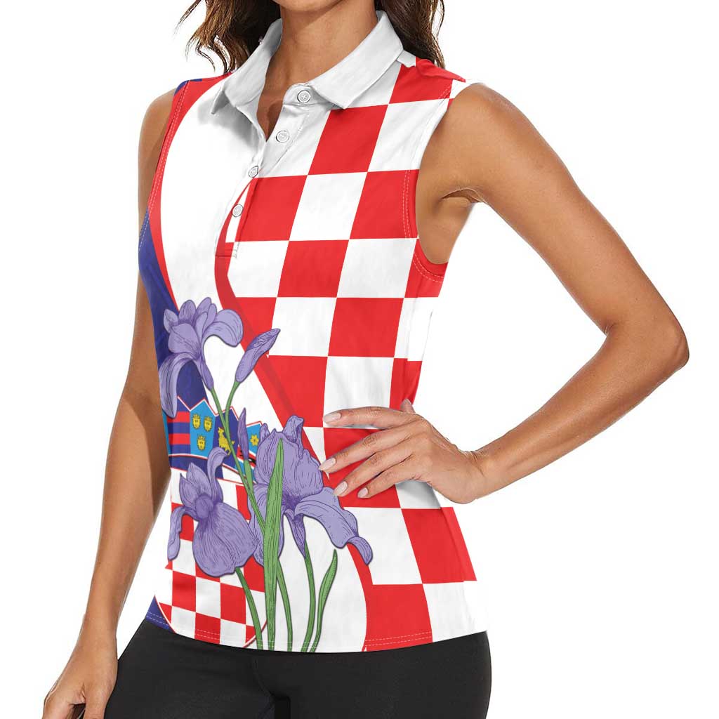 Croatia Hrvatska Checkerboard Women Sleeveless Polo Shirt Coat Of Arms With Iris Croatica