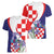 Croatia Hrvatska Checkerboard Women V-Neck T-Shirt Coat Of Arms With Iris Croatica