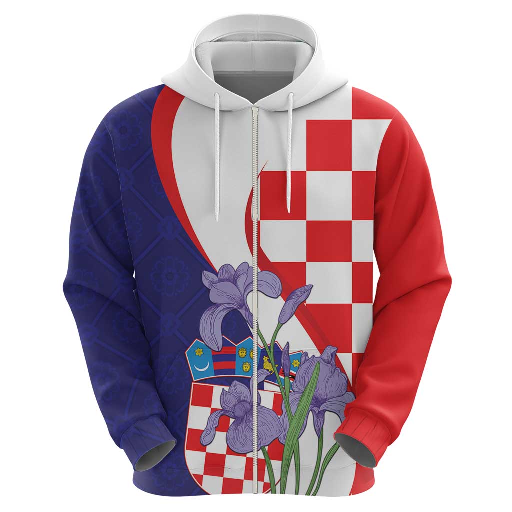 Croatia Hrvatska Checkerboard Zip Hoodie Coat Of Arms With Iris Croatica