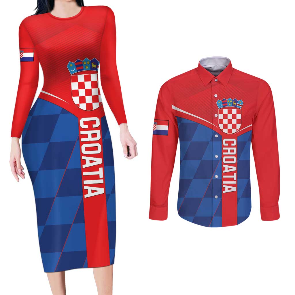 Custom Croatia Football Couples Matching Long Sleeve Bodycon Dress and Long Sleeve Button Shirt Hrvatska Nogometna Reprezentacija