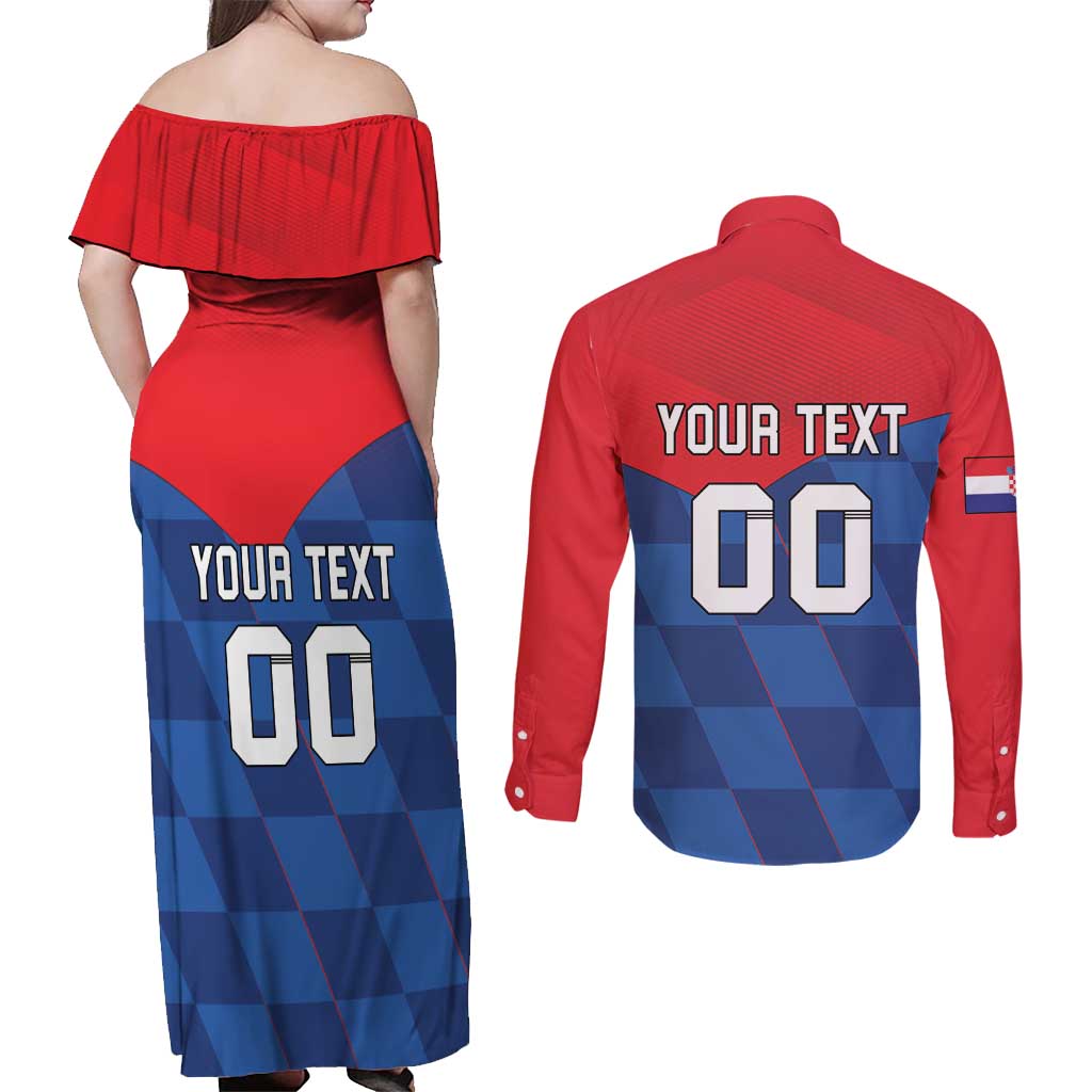 Custom Croatia Football Couples Matching Off Shoulder Maxi Dress and Long Sleeve Button Shirt Hrvatska Nogometna Reprezentacija