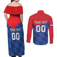 Custom Croatia Football Couples Matching Off Shoulder Maxi Dress and Long Sleeve Button Shirt Hrvatska Nogometna Reprezentacija