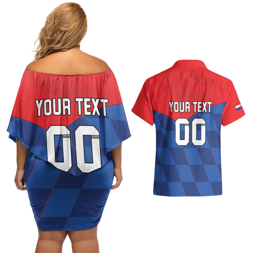 Custom Croatia Football Couples Matching Off Shoulder Short Dress and Hawaiian Shirt Hrvatska Nogometna Reprezentacija