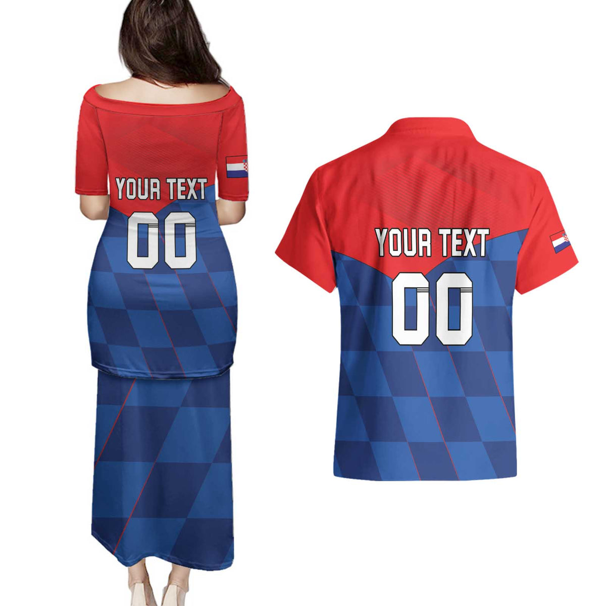 Custom Croatia Football Couples Matching Puletasi and Hawaiian Shirt Hrvatska Nogometna Reprezentacija