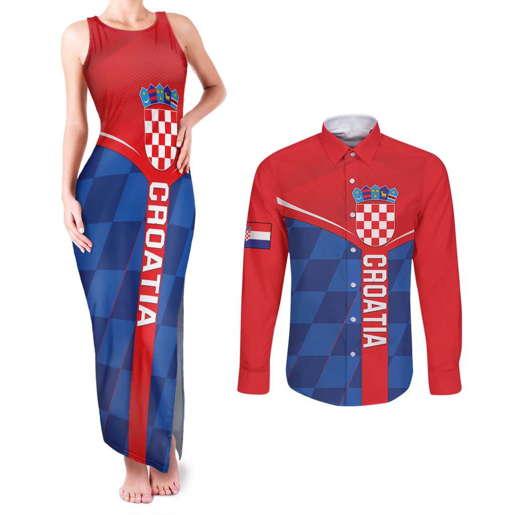 Custom Croatia Football Couples Matching Tank Maxi Dress and Long Sleeve Button Shirt Hrvatska Nogometna Reprezentacija