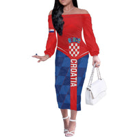 Custom Croatia Football Family Matching Off The Shoulder Long Sleeve Dress and Hawaiian Shirt Hrvatska Nogometna Reprezentacija