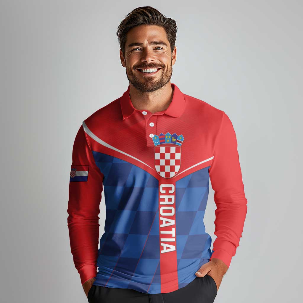 Custom Croatia Football Long Sleeve Polo Shirt Hrvatska Nogometna Reprezentacija