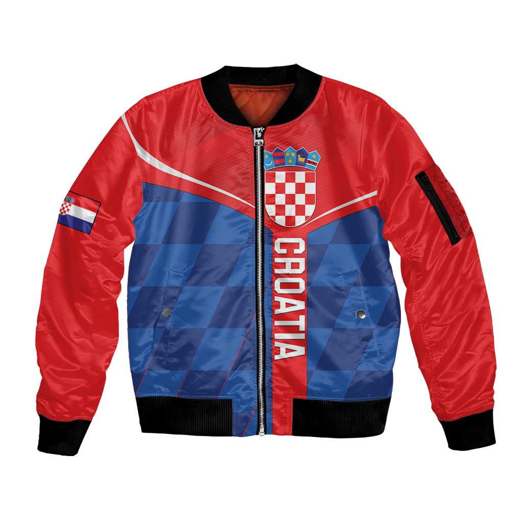Custom Croatia Football Sleeve Zip Bomber Jacket Hrvatska Nogometna Reprezentacija