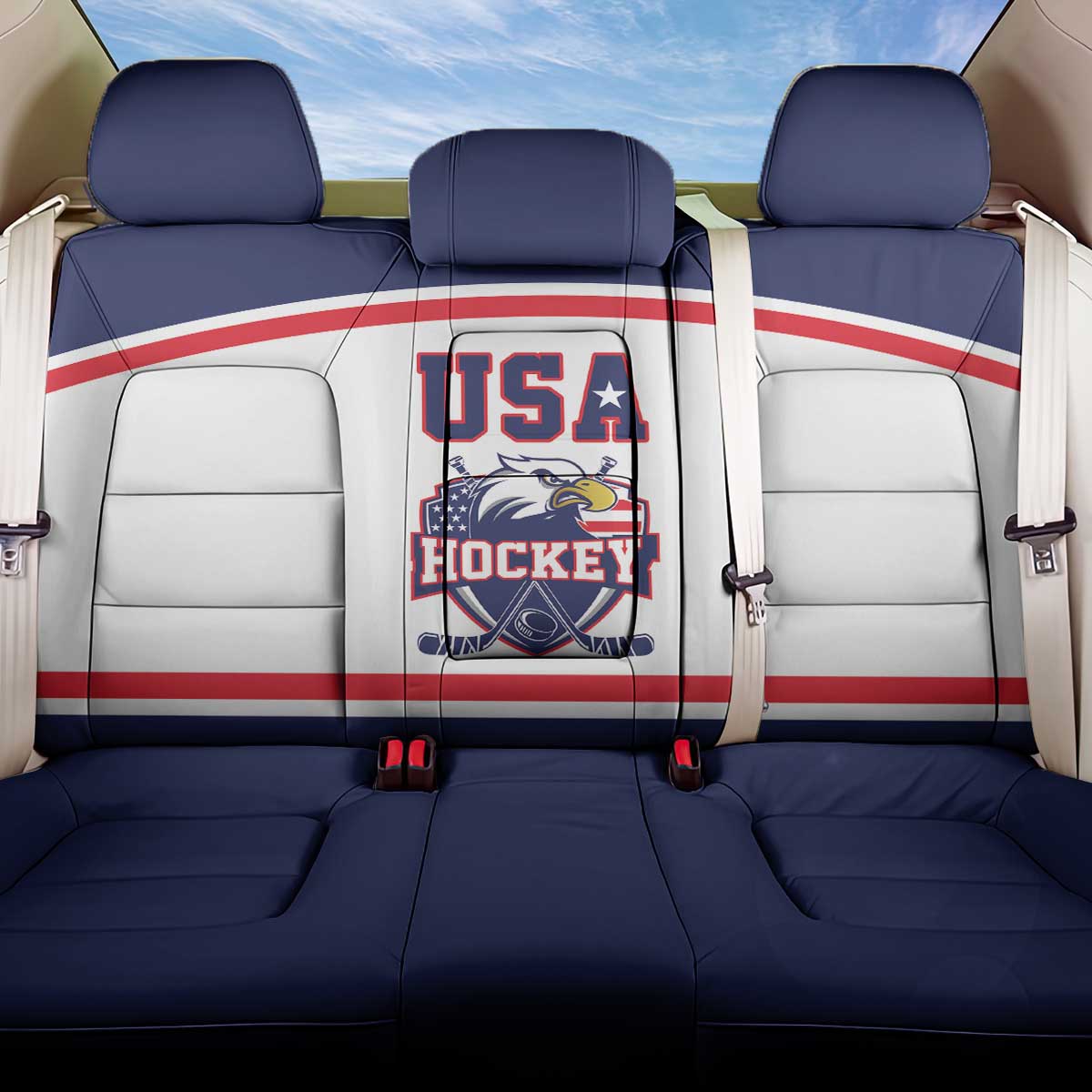 USA Ice Hockey Back Car Seat Cover American Eagle Spirit White Version