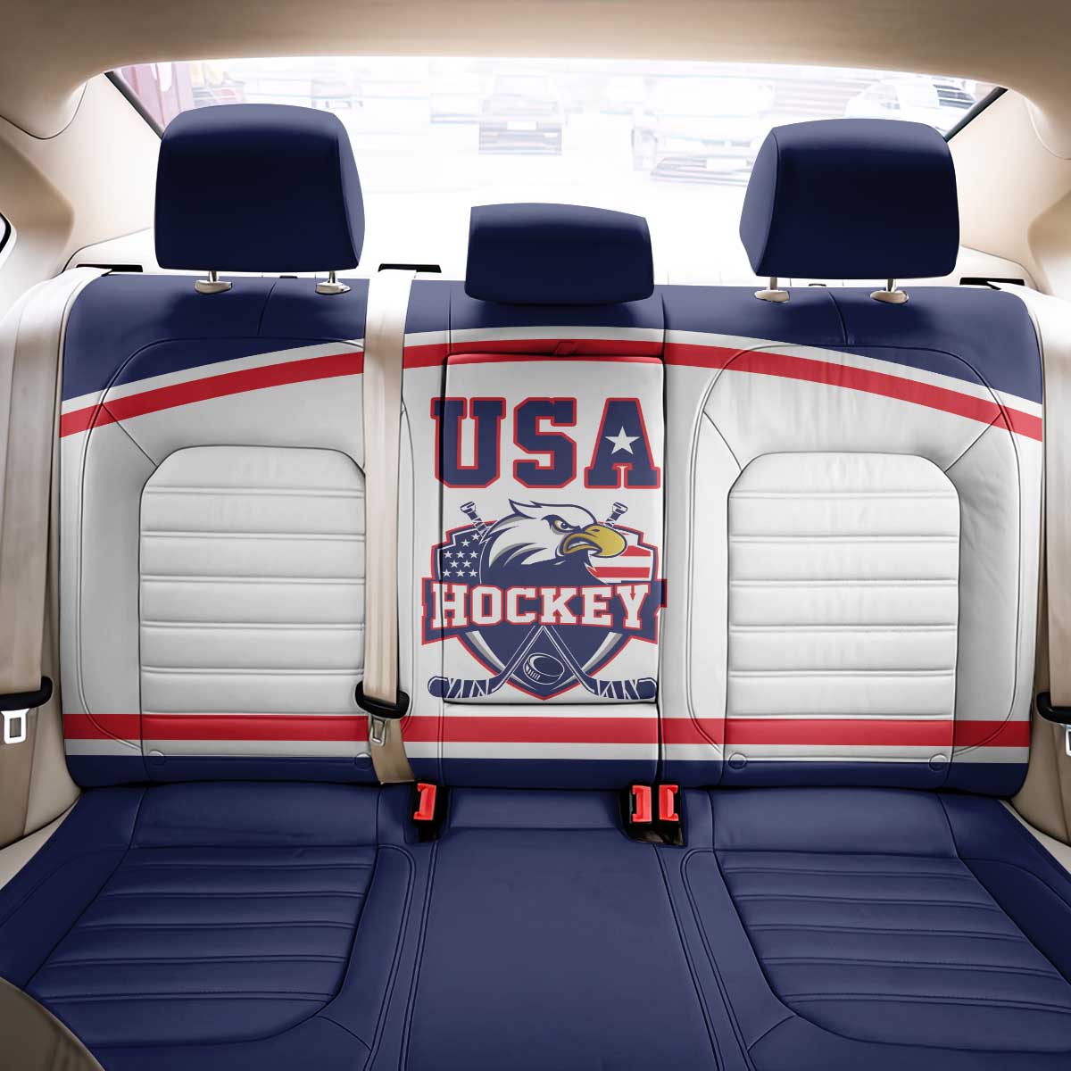 USA Ice Hockey Back Car Seat Cover American Eagle Spirit White Version
