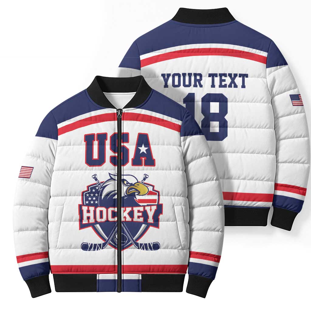 USA Ice Hockey Custom Bomber Puffer Jacket American Eagle Spirit White Version