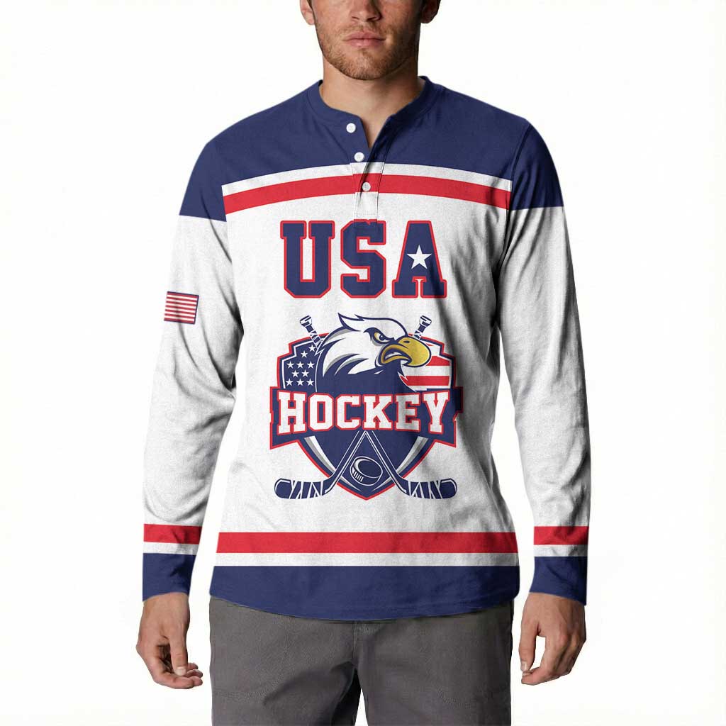 USA Ice Hockey Custom Button Sweatshirt American Eagle Spirit White Version