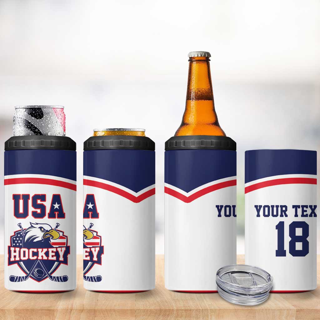 USA Ice Hockey Custom 4 in 1 Can Cooler Tumbler American Eagle Spirit White Version